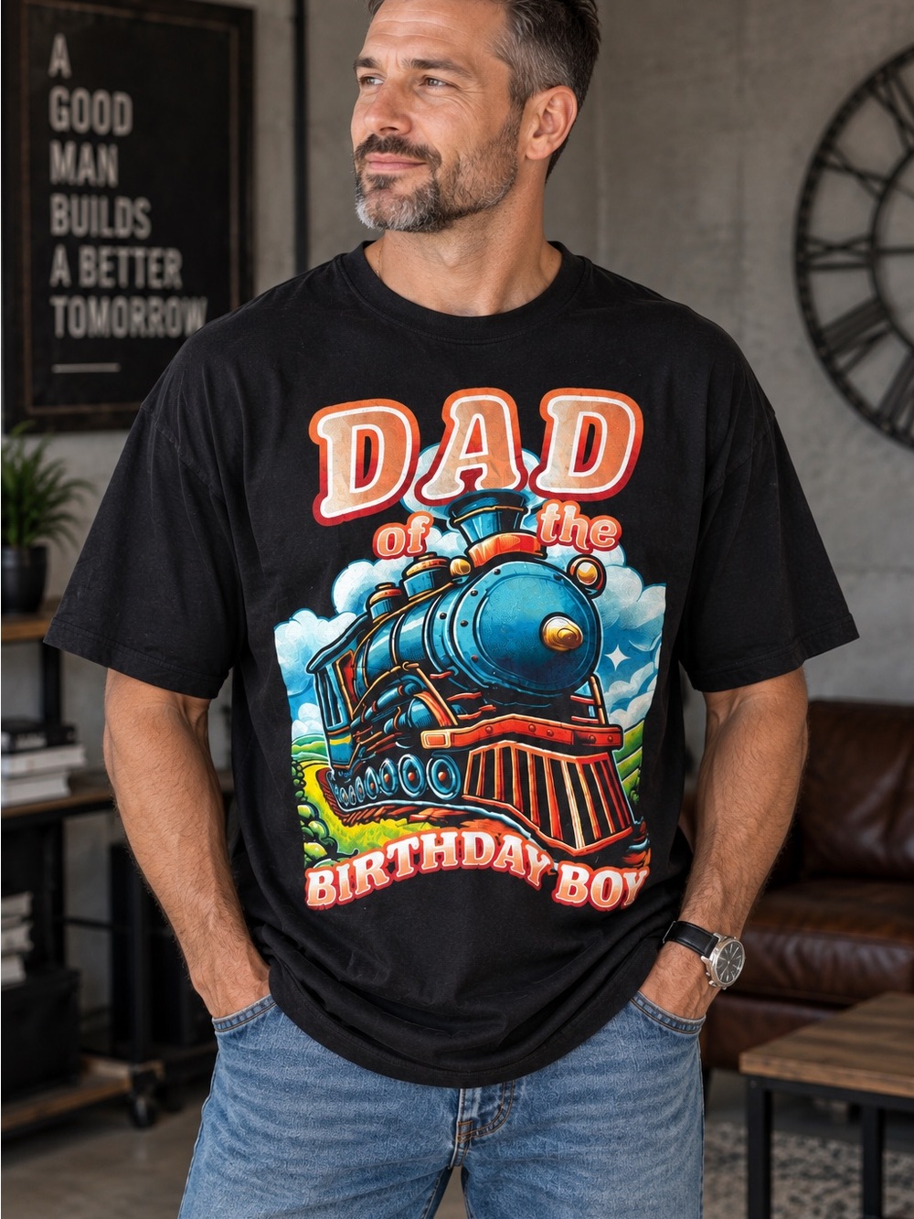 178 Dad of the Birthday Boy Black Graphic T‑Shirt